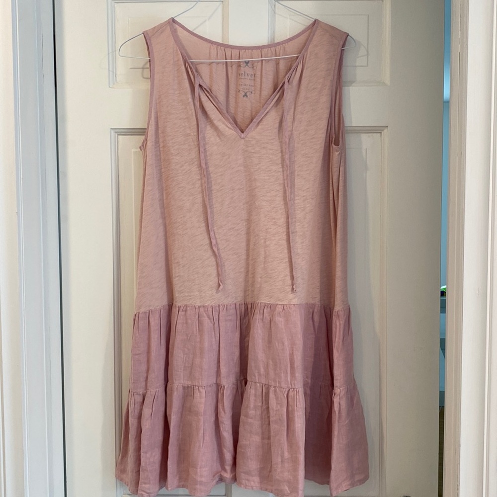 Velvet by Graham and Spencer Diem tiered slub cotton light pink dress size xs